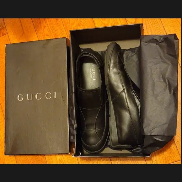 Gucci | Shoes | Gucci Womens Black Leather Slip On Sneakers  display picture 2